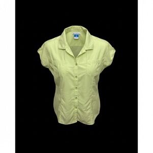 Columbia Womens Lime Green Cotton Button Up Short Sleeve Hiking Shirt L